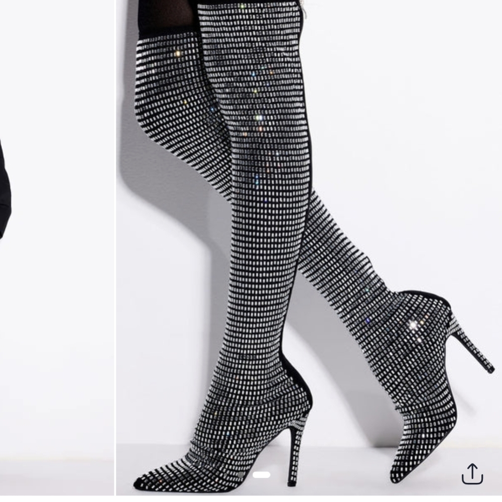 Black & Silver Over-the-Knee Boots With Mesh Stretch And Back Zip Sz 9 Nwt